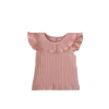 INS Summer's new baby girls' flying sleeve top, lotus leaf collar doll shirt, versatile solid color striped thin baby T-shirt Item Picture